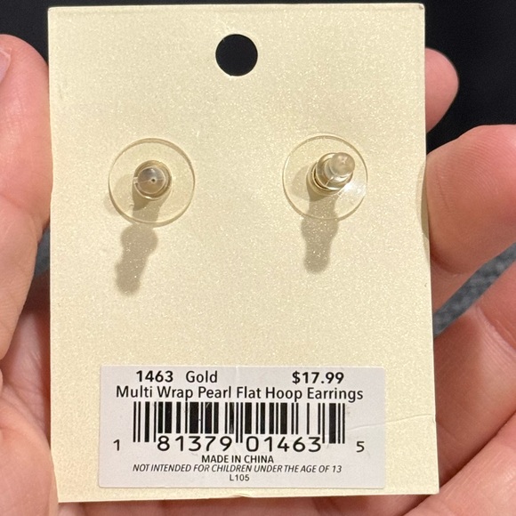 AMANDA BLU Genuine Pearls Gold Circle Hoop Stud Earrings NEW - Picture 3 of 3